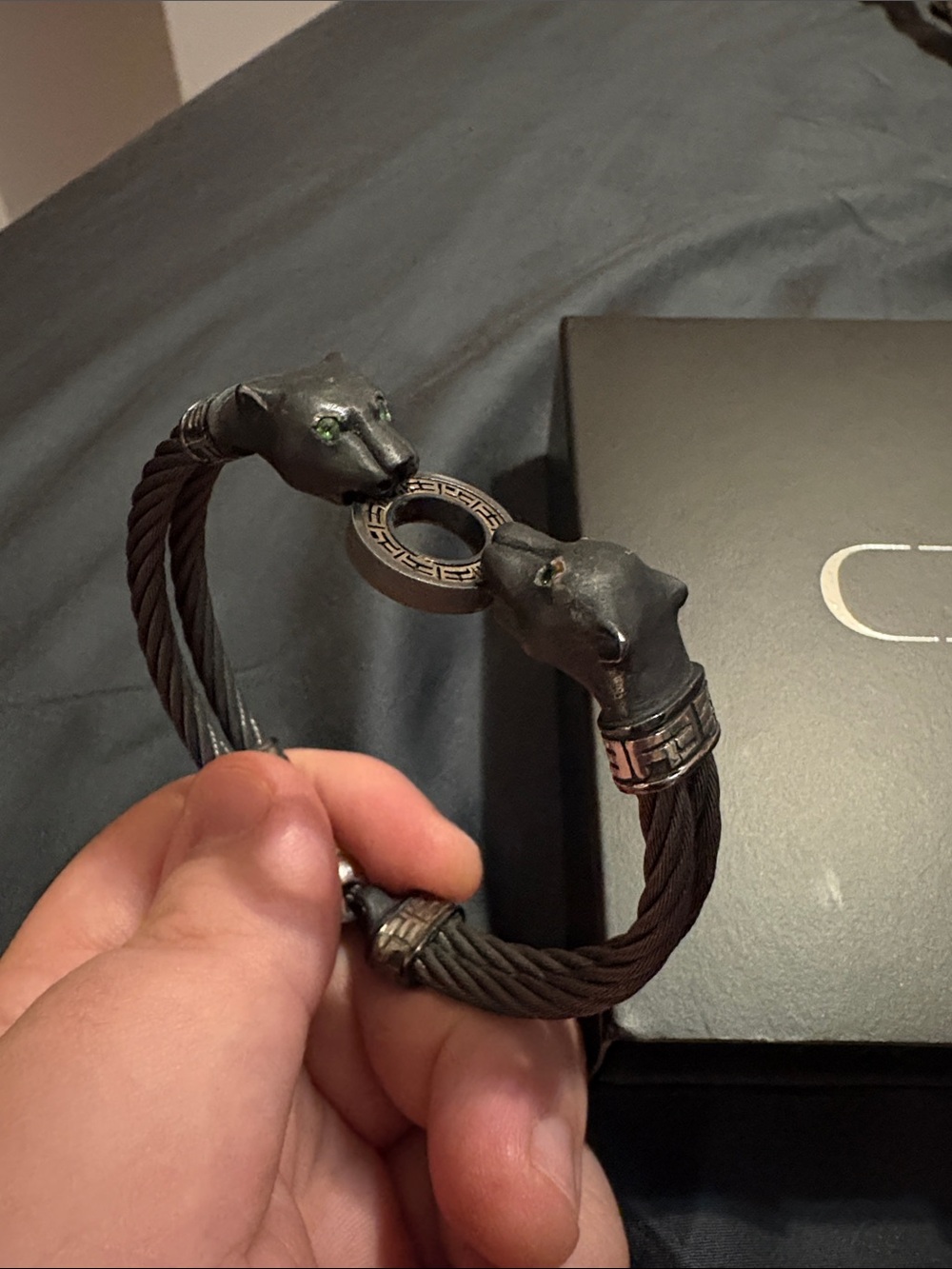 Effy Black Twisted Cable Panther Head Bracelet with Silver Accents